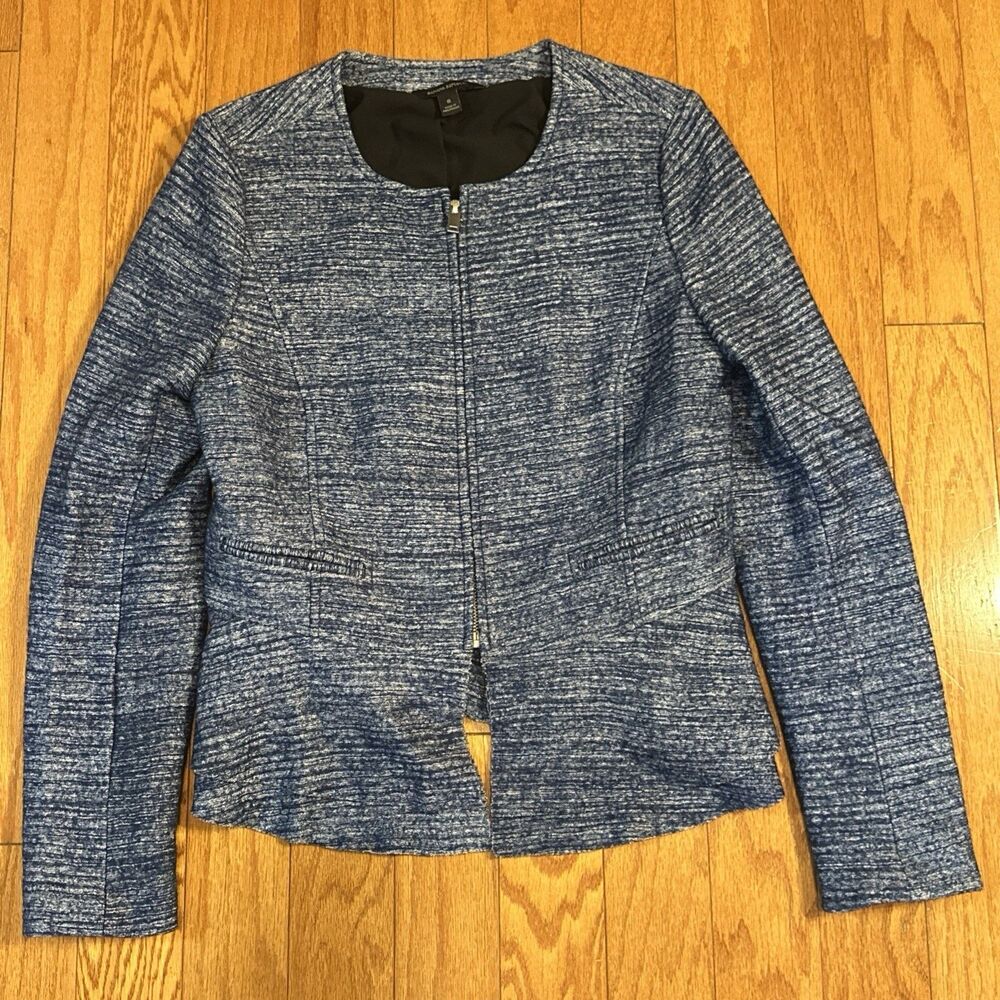 Banana Republic Boucle Fluted Hem Full Zip Jacket Blazer Blue Size 8